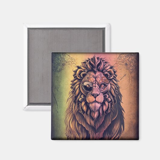 Aimant Steampunk Couleur Gradient Lion Rustique (Recto/Verso)