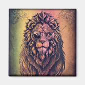 Aimant Steampunk Couleur Gradient Lion Rustique (Devant)