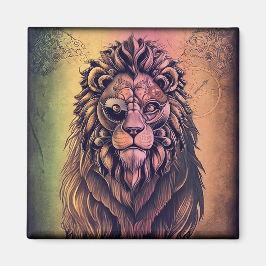 Aimant Steampunk Couleur Gradient Lion Rustique (Devant)