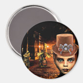 Aimant Steampunk Garçon Et Robot Chien (Recto/Verso)