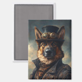 Aimant Steampunk German Shepherd Dog in Top Hat (Recto/Verso)