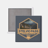 Aimant Stelvio Pass Passo Dello Stelvio Travel Art Badge (Recto/Verso)