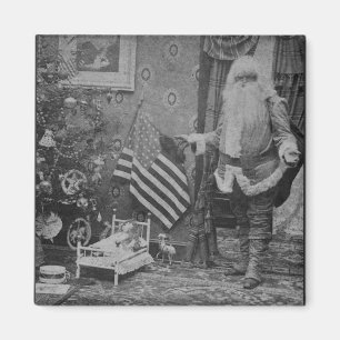 Aimant Stereoview Père Noël et drapeau américain Ca 19