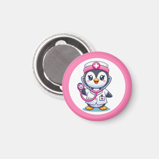 Aimant Stethoscope rose Infirmier pinguin mignon (Recto/Verso)