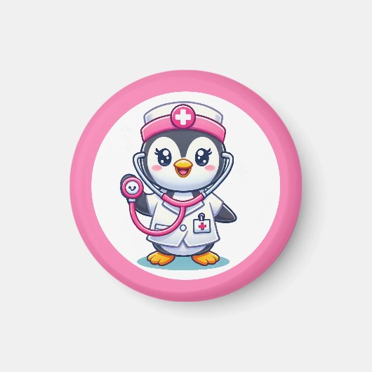 Aimant Stethoscope rose Infirmier pinguin mignon (Devant)
