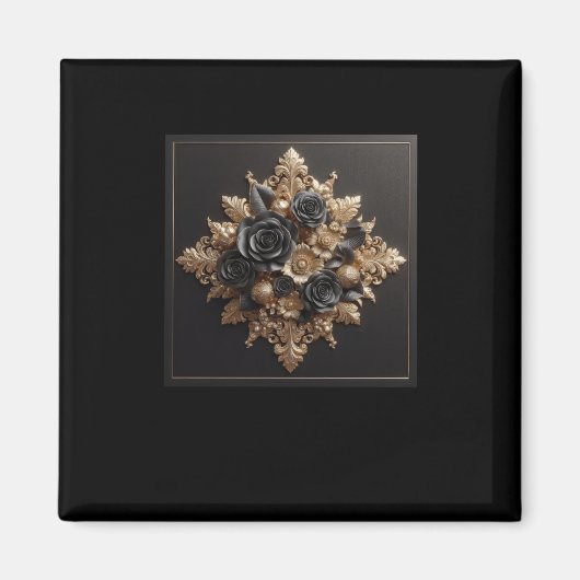 Aimant Sticker 3d Gold Black Roses #22 (Devant)