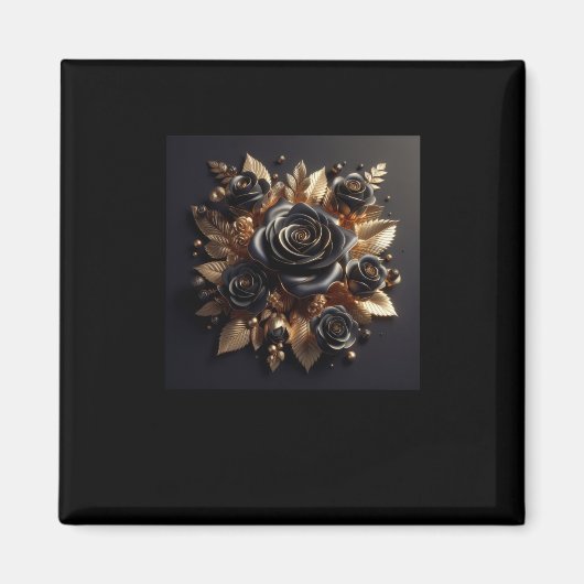Aimant Sticker 3d Gold Black Roses #4 (Devant)