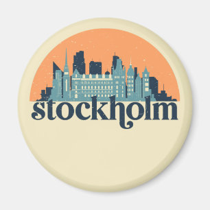 Aimant Stockholm Suède City Skyline Retro Cityscape Art