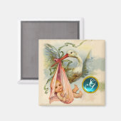 Aimant STORE BABY SHOWER 2 MONOGRAM, turquase (Recto/Verso)