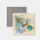 Aimant STORK BÉBÉ GARÇON DOUCHE 2 MONOGRAM, turquase (Recto/Verso)