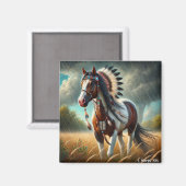 Aimant Storm Stallions Paint Horse Amant amérindien (Recto/Verso)