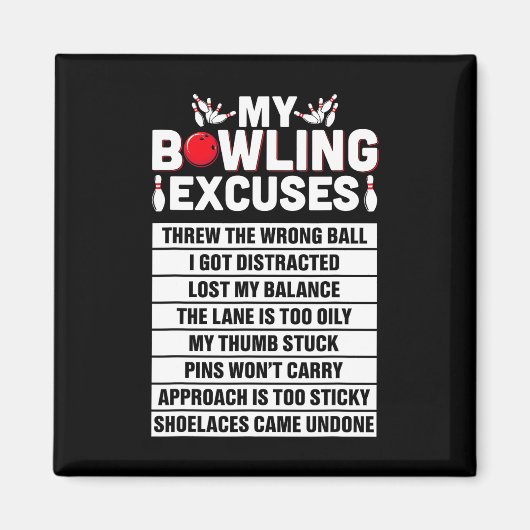 Aimant Strike And Smile Co Tee Funny Bowling Excuses (Devant)
