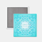 Aimant Style baroque texture dégradé turquoise. (Recto/Verso)