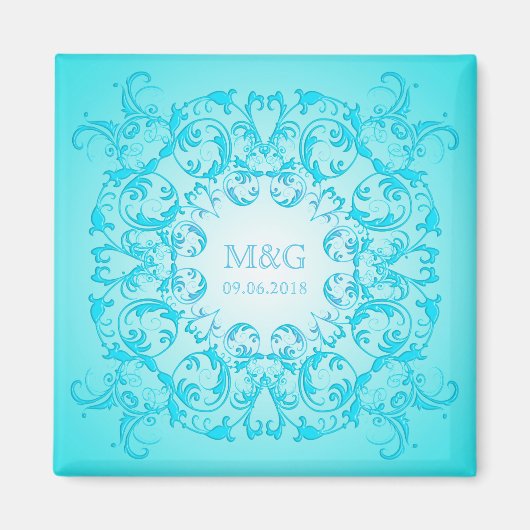 Aimant Style baroque texture dégradé turquoise. (Devant)