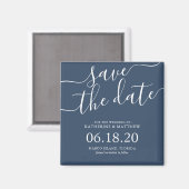 Aimant Style Blue Script Wedding Enregistrer la date (Recto/Verso)