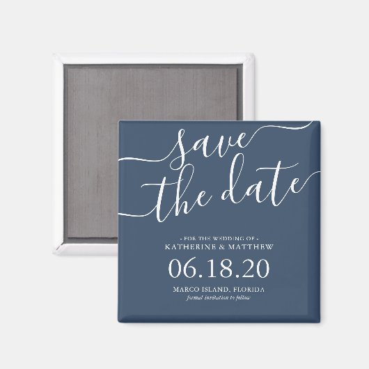 Aimant Style Blue Script Wedding Enregistrer la date (Recto/Verso)
