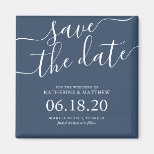 Aimant Style Blue Script Wedding Enregistrer la date