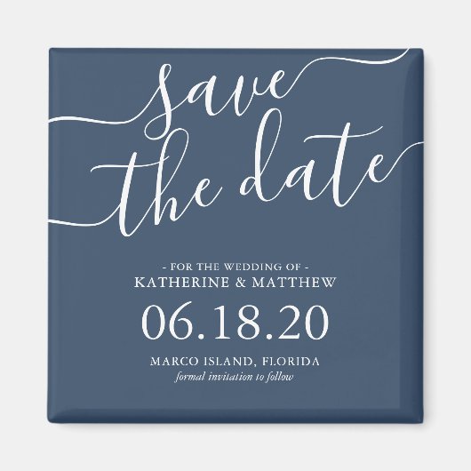 Aimant Style Blue Script Wedding Enregistrer la date (Devant)