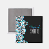 Aimant Style Blue Sweet 16 Zebra Heart Design Nom (Recto/Verso)