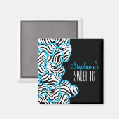 Aimant Style Blue Sweet 16 Zebra Heart Design Nom (Recto/Verso)
