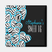 Aimant Style Blue Sweet 16 Zebra Heart Design Nom (Devant)