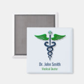 Aimant Style Caduceus Green Médicales ailes Croix Bleu (Recto/Verso)