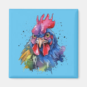 Aimant Style d'aquarelle de poulet du coq du pays