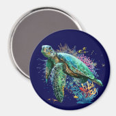 Aimant Style d'aquarelle sous-marine de tortue marine (Recto/Verso)