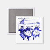 Aimant Style Delft, Bleu Ducth Enfants Sur Patins (Recto/Verso)