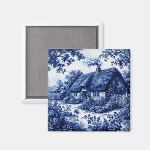 Aimant Style Fleur Bleue Cottage Anglais de Campagne Rose
