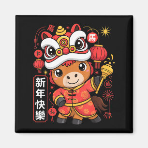 Aimant Style Kawaii Année du Cheval 2026 Nouvel An Chinoi