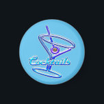 Aimant Style néon Signal Cocktail Verre<br><div class="desc">Ouverture de bouteille bleue avec panneau de cocktail rétro néon.</div>