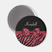 Aimant Style Red Zebra Print FAUX Glitz Bow avec nom (Recto/Verso)
