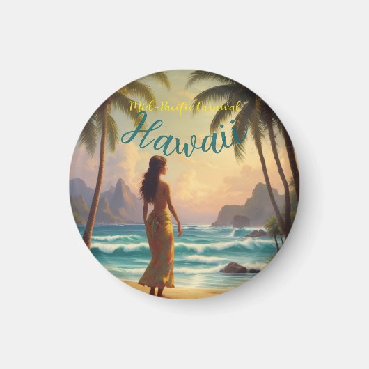 Aimant Style vintage Hawaiian Travel Honolulu Hula Girl (Devant)