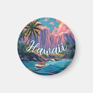 Aimant Style vintage Hawaiian Travel Honolulu Mid-Pacific