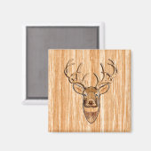 Aimant Style White Tail Deer Head Light Wood Grain Déco (Recto/Verso)