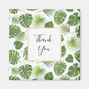 Aimant Stylish Green Tropical Leaves Pattern Thank You