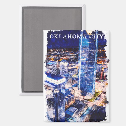 Aimant Stylish Oklahoma City Night View Watercolor (Recto/Verso)