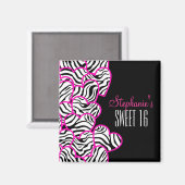 Aimant Stylish Pink Sweet 16 Zebra Heart Design Nom (Recto/Verso)