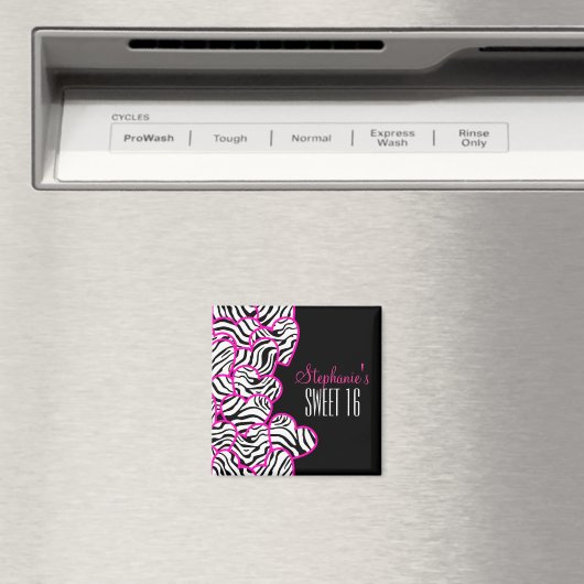 Aimant Stylish Pink Sweet 16 Zebra Heart Design Nom (In Situ (Lave-vaisselle))