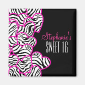 Aimant Stylish Pink Sweet 16 Zebra Heart Design Nom (Devant)