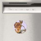 Aimant Stylo Lady Head Vase Boucles Spirales Robe Florale (In Situ (Lave-vaisselle))