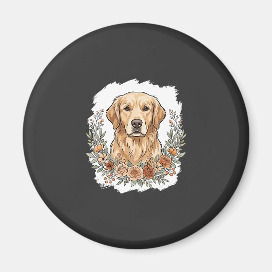 Aimant Sublimation Retriever Doré Floral (Devant)