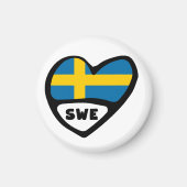 Aimant Suède Code Pays Coeur Drapeau, SWE (Devant)