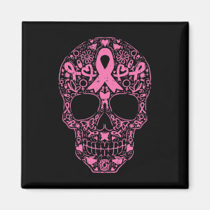 Aimant Sugar Crâne rose Ruban Calavera Cancer du sein Awa