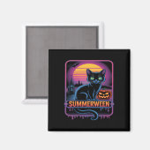 Aimant Summerween Chat noir Citrouille Retro Halloween Ar (Recto/Verso)
