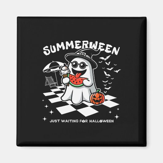 Aimant Summerween Éffrayant Halloween Vibes d'été Citroui (Devant)