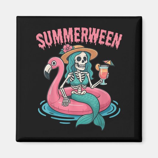 Aimant Summerween Mermaid Skeleton Beach Flamant rose Hal (Devant)