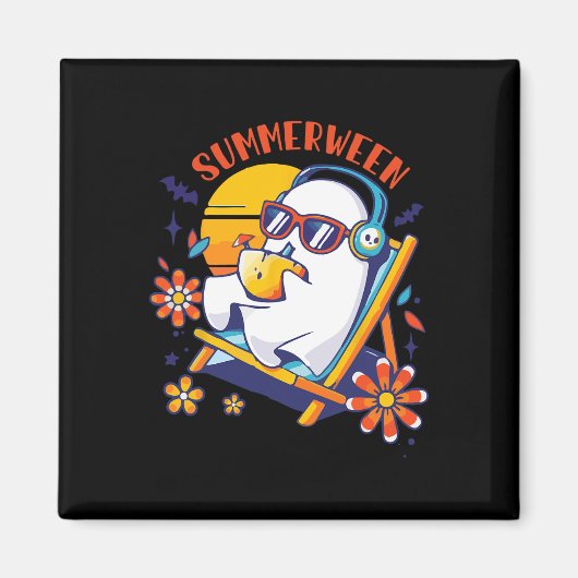 Aimant Summerween mignon Fantôme d'été Éffrayant Hallowee (Devant)