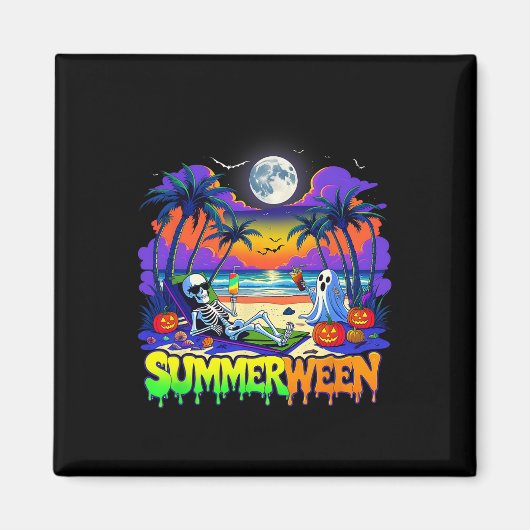 Aimant Summerween Skeleton Ghost Beach Drôle Éffrayant Ha (Devant)